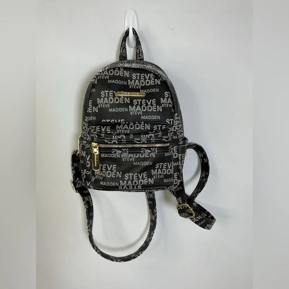 Steve Madden Black and White Monogram Mini Backpack